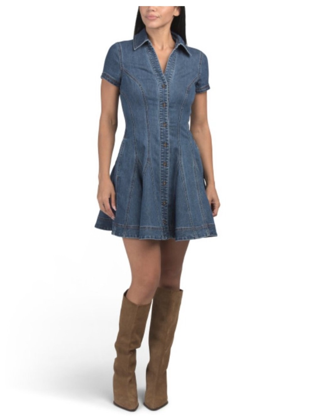 7 For All Mankind Blue Denim Fit-and-Flare Shirt Dress